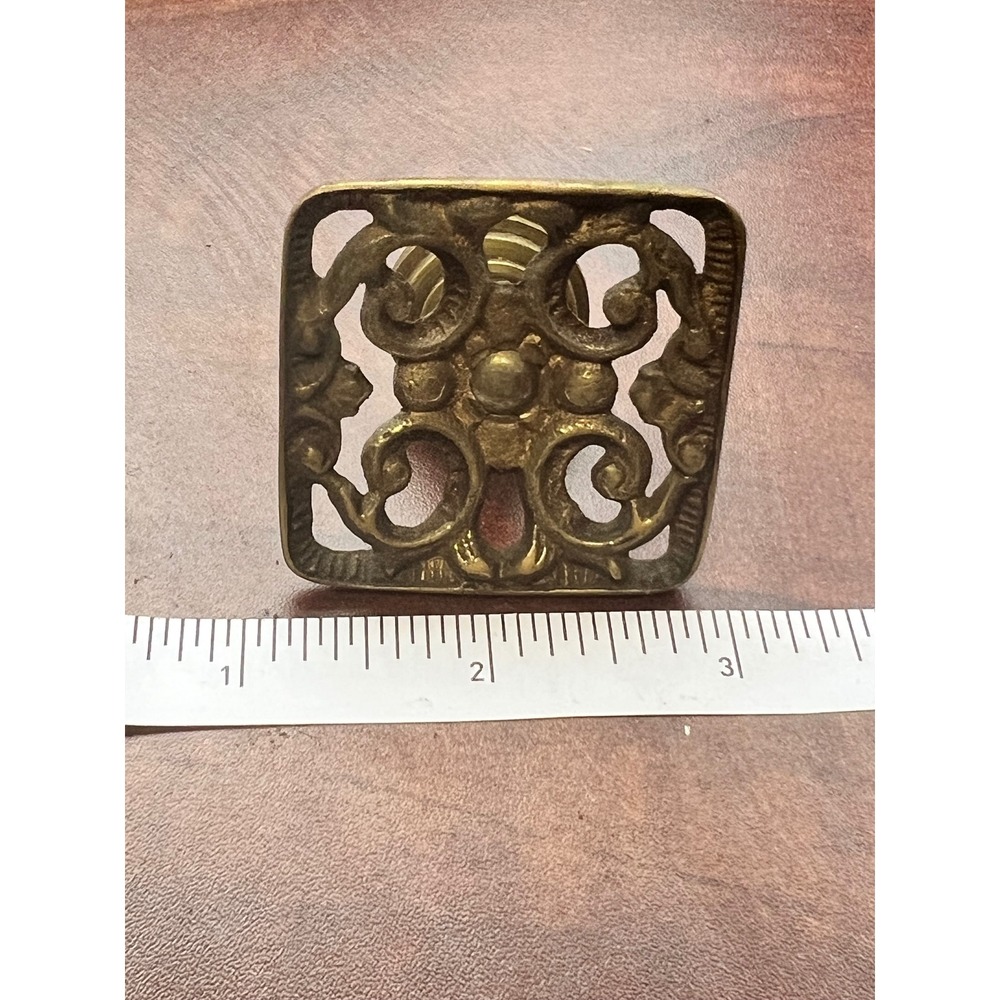Vintage Ornate Brass Cabinet Knob Single 1.5" Square Filigree Drawer Pull‎